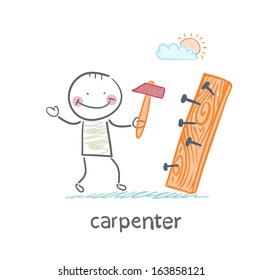 carpenter hammering nails into a board