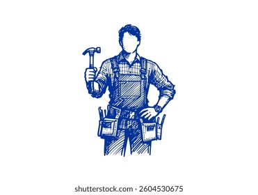 Carpenter hand drawn sketch vector