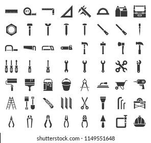 carpenter, handyman tool and equipment icon set, glyph design