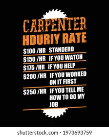 Carpenter Hourly Rate Typography T-Shirt Design
