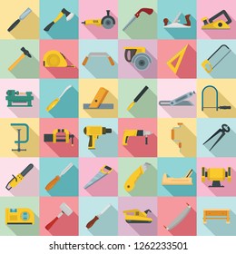 Carpenter icon set. Flat set of carpenter vector icons for web design