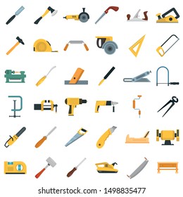 Carpenter icon set. Flat set of carpenter vector icons for web design