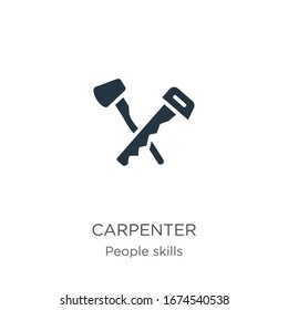 Vector de icono del carpintero. Icono moderno de carpintero plano de la colección de habilidades de la gente aislado en fondo blanco. La ilustración vectorial se puede utilizar para diseño gráfico web y móvil, logotipo, eps10