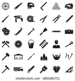 Carpenter Icons. Black Flat Design. Vector Illustration.