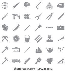 Carpenter Icons. Gray Flat Design. Vector Illustration.