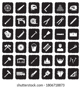 Carpenter Icons. Grunge Black Flat Design. Vector Illustration. 