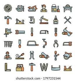 Carpenter icons set. Outline set of carpenter vector icons for web design isolated on white background