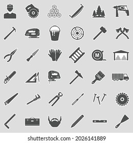 Carpenter Icons. Sticker Design. Vector Illustration.