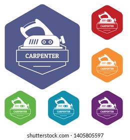 Carpenter icons vector colorful hexahedron set collection isolated on white 
