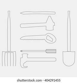 carpenter illustration instrument, tool path,screwdriver,rake,shovel