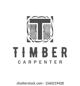 Carpenter industry logo design - wood log fiber woodwork