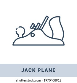 Carpenter iron jack plane outline icon. Vector monochrome illustration isolated on white background. Hand construction tool for renovation work.