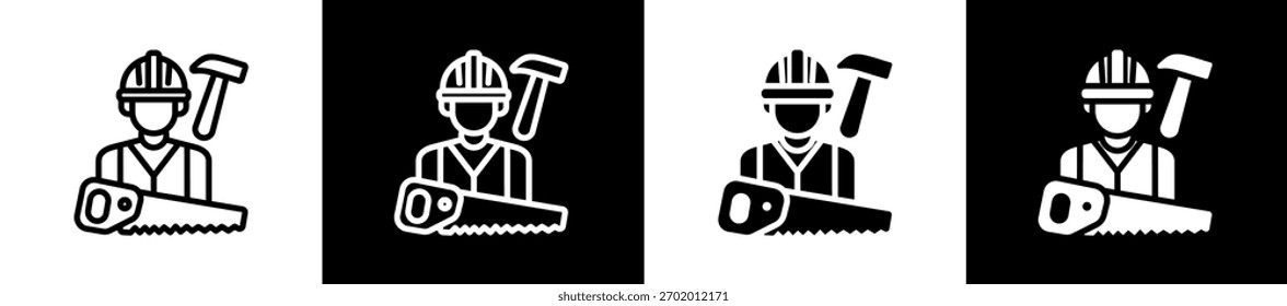 Línea De Carpintero E Icono De Estilo Glifo En Fondo Blanco Y Negro