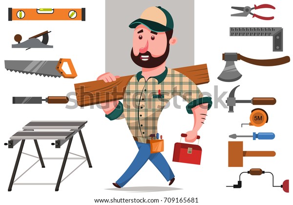 Carpenter Log Set Tools Woodworking Repair Stock Vector (Royalty Free ...