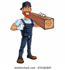 Carpenter Logo Cartoon Mascot Character Design Vector Illustration