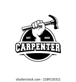 Carpenter logo design in rustic retro vintage style. Handyman logo design.