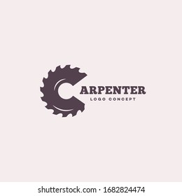 Carpenter logo design template with stylized letter C for wood shop, carpentry, woodworkers, wood working industry. Vector illustration.