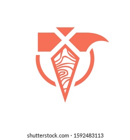 carpenter logo symbolized as one of the tools used, hammer and a wood texture.