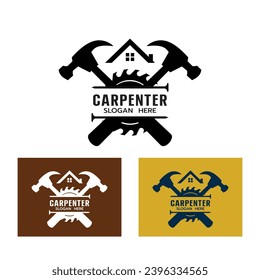 Carpenter Logo template with House,Saw, Hammer Construction Building Carpentry logo concept on white background Vector illustration