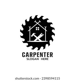 Carpenter Logo template with House,Saw, Hammer Construction Building Carpentry logo concept on white background Vector illustration