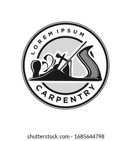 Carpenter logo vintage with plane tool element simple minimalist design.
