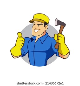 Carpenter or Lumberjack with axe lumber construction. Vector image