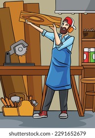 Carpenter Man Colored Cartoon Illustration