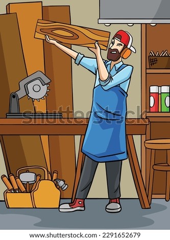 Carpenter Man Colored Cartoon Illustration