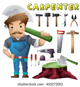 carpenter man with separated layers for game and animation, game design asset