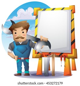 carpenter man with separated layers for game and animation, game design asset