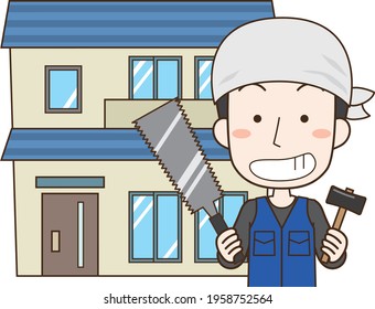 Carpenter man with tools to build a house