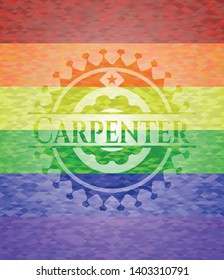 Carpenter on mosaic background with the colors of the LGBT flag