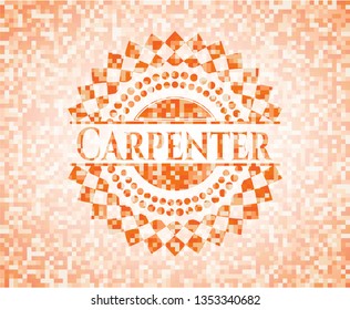 Carpenter orange tile background illustration. Square geometric mosaic seamless pattern with emblem inside.
