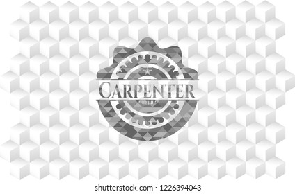 Carpenter retro style grey emblem with geometric cube white background