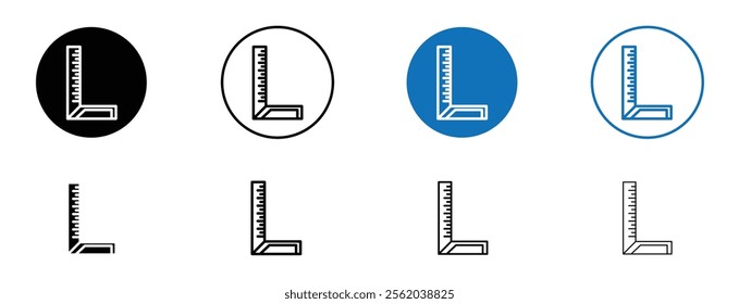 Carpenter ruler icon set in black and blue colors