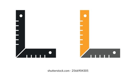 Carpenter ruler icon set in black and colored