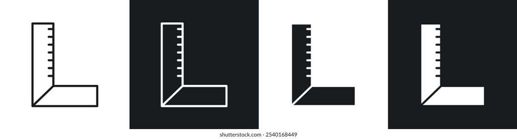 Carpenter ruler icon set. Vector symbols in black and white colors.