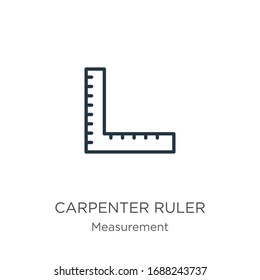 Carpenter ruler icon. Thin linear carpenter ruler outline icon isolated on white background from measurement collection. Line vector sign, symbol for web and mobile