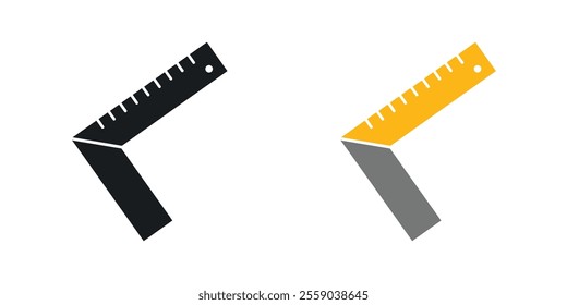 Carpenter ruler icons in black and colored version