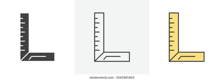 Carpenter ruler icons in black and colored versions