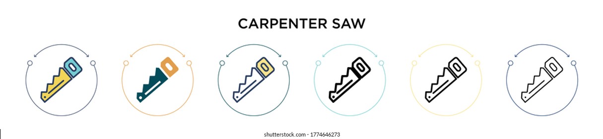 Carpenter saw icon in filled, thin line, outline and stroke style. Vector illustration of two colored and black carpenter saw vector icons designs can be used for mobile, ui, web