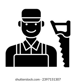 Carpenter with saw icon vector on trendy design