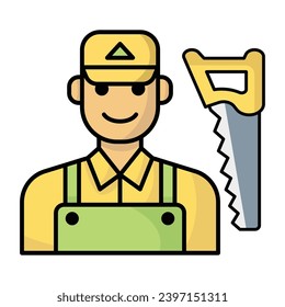 Carpenter with saw icon vector on trendy design
