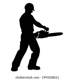 Carpenter with sawing machine silhouette vector on white background