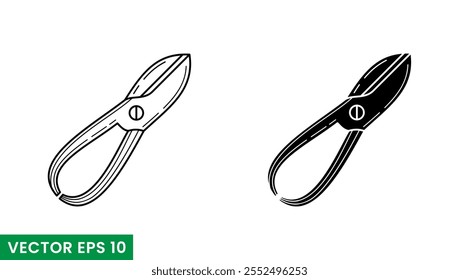 carpenter scissors line art and glyphs vector icon isolated on white background