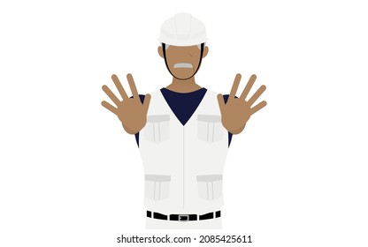 Carpenter senior man pose, No! Inhibition! Hold out both hands in front of you