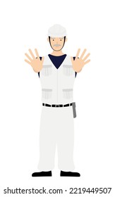 Carpenter senior man pose, No! Inhibition! Hold out both hands in front of you