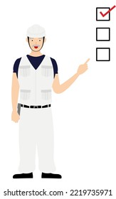 Senior-Mann-Pose des Zimmermanns, Pointe auf eine Checkliste