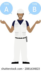 Carpenter senior man pose, Suggesting A and B