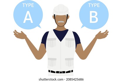Carpenter senior man pose, Suggesting A and B